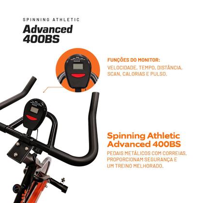 Imagem de Bicicleta Spinning Residencial Athletic Advanced 400BS Usuários de 125kg Conforto Ajustável e Treino Cardio Eficaz