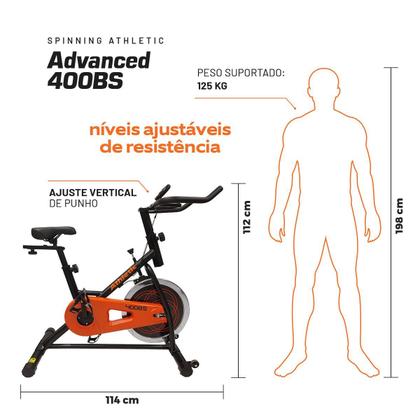 Imagem de Bicicleta Spinning Residencial Athletic Advanced 400BS Usuários de 125kg Conforto Ajustável e Treino Cardio Eficaz