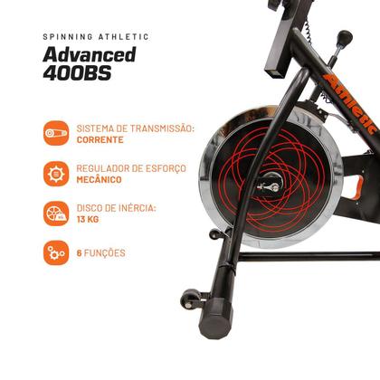 Imagem de Bicicleta Spinning Residencial Athletic Advanced 400BS Usuários de 125kg Conforto Ajustável e Treino Cardio Eficaz