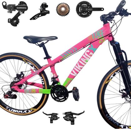 Imagem de Bicicleta Vikingx Aro 26 Tuff 25 24v Cambio Shiamano Traseiro Dianteiro com Trocadores Freio Disco Mecanico Aluminio Unissex