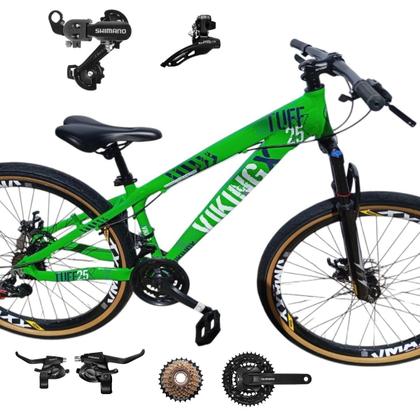 Imagem de Bicicleta Vikingx Aro 26 Tuff 25 24v Cambio Shiamano Traseiro Dianteiro com Trocadores Freio Disco Mecanico Aluminio Unissex