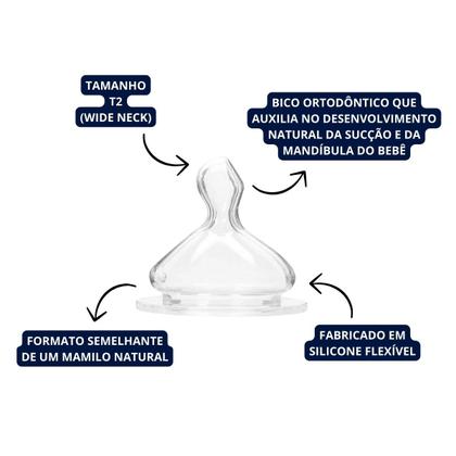 Imagem de Bico Mamadeira de Silicone Macio Ortodontico Wide Neck T2 Premium