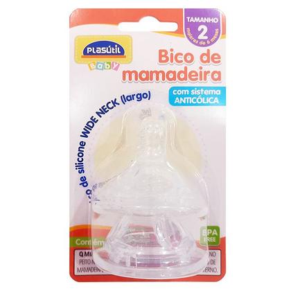 Imagem de Bico Mamadeira de Silicone Wide Neck Largo 2 Unid - Plasútil Cor:M - Maior 6 Meses