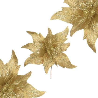 Imagem de Bico Papagaio Aveludado C/glitter Champanhe 35cm Florarte