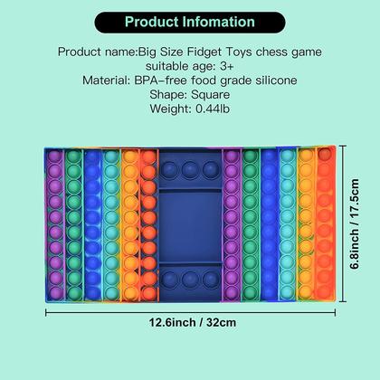 Imagem de Big Pop Game Fidget Toys, Jumbo Rainbow Chess Board Push Bubble Popper Fidget Sensory Toys com 2 dados, brinquedos gigantes para alívio do estresse para brincar com crianças amigas (cor retangular do arco-íris).