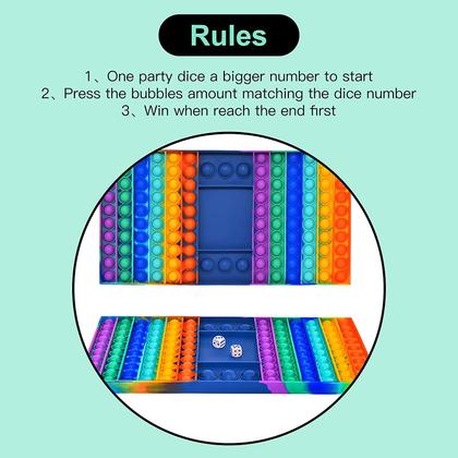 Imagem de Big Pop Game Fidget Toys, Jumbo Rainbow Chess Board Push Bubble Popper Fidget Sensory Toys com 2 dados, brinquedos gigantes para alívio do estresse para brincar com crianças amigas (cor retangular do arco-íris).