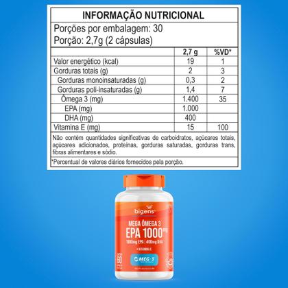 Imagem de BIGENS Mega Ômega 3 EPA 1000 MEG3 60 Cápsulas  Fonte de EPA e DHA