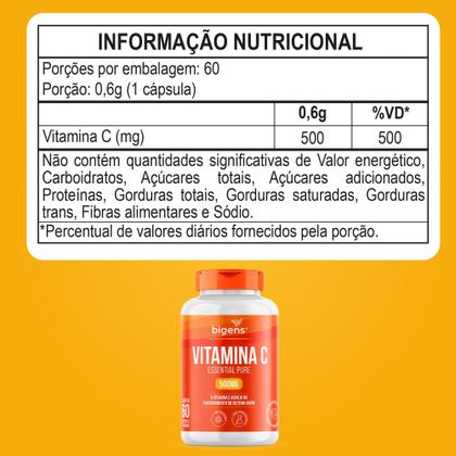 Imagem de Bigens vitamina c 500 mg essential pure 60 capsulas