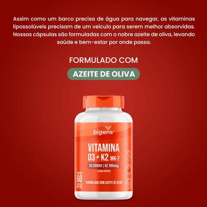 Imagem de Bigens vitamina d3 2000ui  k2 mk7 100mcg óleo de oliva 60 caps