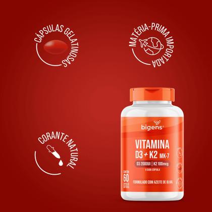 Imagem de Bigens vitamina d3 2000ui  k2 mk7 100mcg óleo de oliva 60 caps