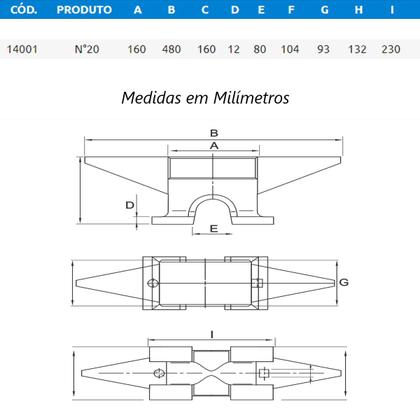 Imagem de Bigorna Industrial de Ferro Fundido Nodular 20Kg 48x16x9,3cm