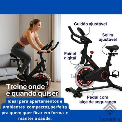 Imagem de Bike Ergométrica Spinning Fitness 8kg de roda de inércia Ideal para Treino em Casa  Painel Digital e Suporta até 120kg