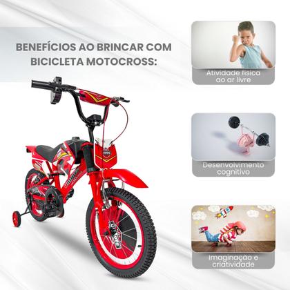 Unitoys Bici Moto Infantil Bike Moto Cross Aro 16 Vermelha Com Som