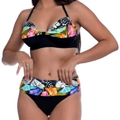 Imagem de Bikini Feminino Bojo Fixo Meia Taça Estampa Dupla Cós Alto