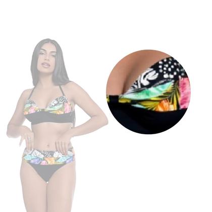 Imagem de Bikini Feminino Bojo Fixo Meia Taça Estampa Dupla Cós Alto