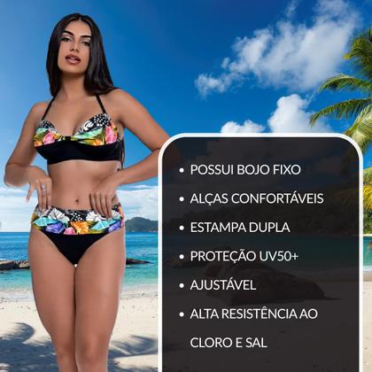 Imagem de Bikini Feminino Bojo Fixo Meia Taça Estampa Dupla Cós Alto