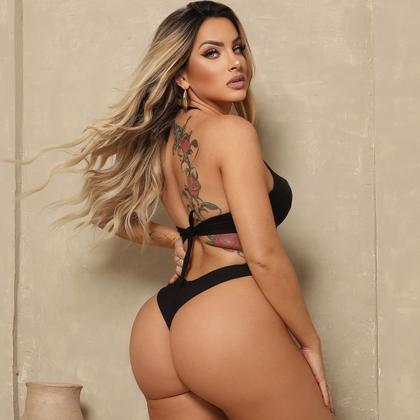 Imagem de Bikini feminino com bojo calcinha tanga cintura alta  efeito lipo