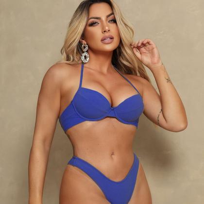 Imagem de Bikini feminino com bojo calcinha tanga cintura alta  efeito lipo
