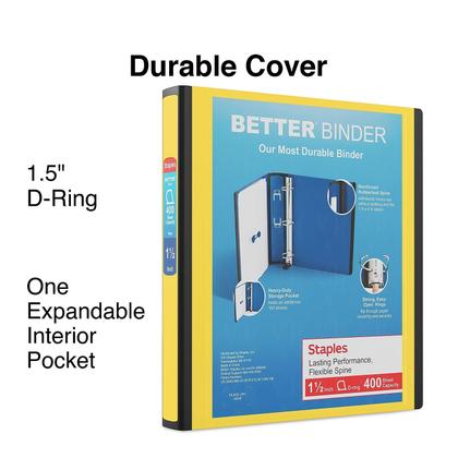Imagem de Binder Staples 827605 Better D-Ring de 1,5 polegadas amarelo