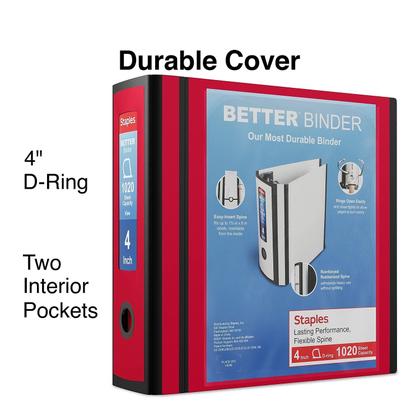 Imagem de Binder Staples Better 4 polegadas e 3 Ring View Red
