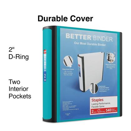 Imagem de Binder STAPLES Better, verde-azulado de 2 polegadas