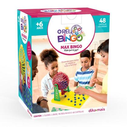 Imagem de Bingo Completo Jogo Para Até 48 Participantes 90 Números Roleta Globo Giratório Base e Cartelas Coloridas Família Festa Junina Infantil