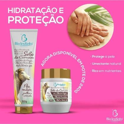 Imagem de Bio Instinto Sebo de Carneiro - Creme Hidratante Pés e Mãos Argan e Ureia 240g