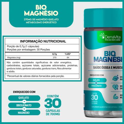 Imagem de Bio Magnésio Quelato + Bisglicinato De Magnésio - Vegano - Denavita