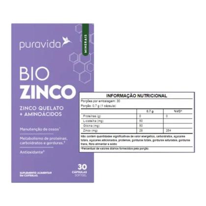 Imagem de Bio Zinco Pura Vida Zinco Quelado Aminoácidos 30 Caps