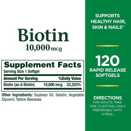 Imagem de Biotina 10,000 mcg Nature's Bounty 120 SoftGels Importado