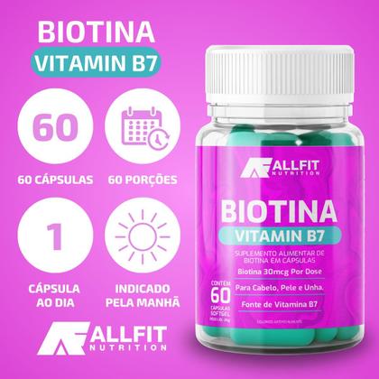 Imagem de Biotina Cabelo e Unhas Vitamina Capilar 60 Capsulas, Sem Sabor, Allfit Nutriton