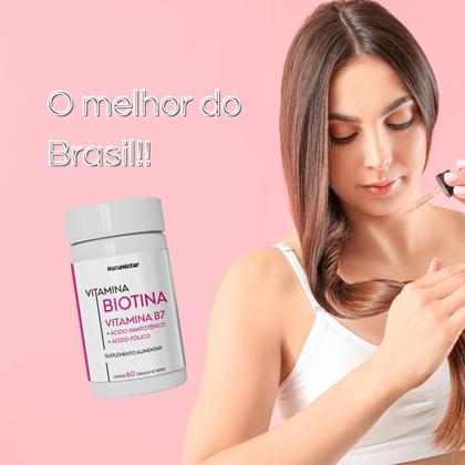 Imagem de Biotina Suplemento Alimentar Rico Acido Fólico Vitamina Saúde Cabelos e Unhas Natunéctar Original Pote 60 Capsulas