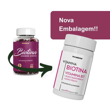Imagem de Biotina Suplemento Alimentar Rico Acido Fólico Vitamina Saúde Cabelos e Unhas Natunéctar Original Pote 60 Capsulas