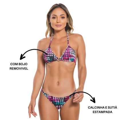 Imagem de Biquini Adulto Com Bojo Removível Sutiã E Calcinha Estampado Orla Da Praia Modelagem Cortininha
