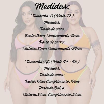 Imagem de Biquíni Asa Delta Suplex Laranja Vibrante Neon Tiras Coloridas Moda Praia Verão