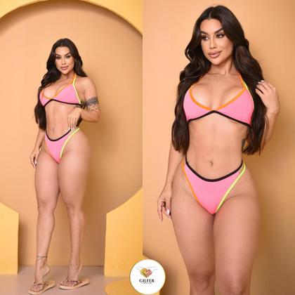 Imagem de Biquíni Asa Delta Suplex Summer Glow Rosa Neon Tiras Coloridos Verão