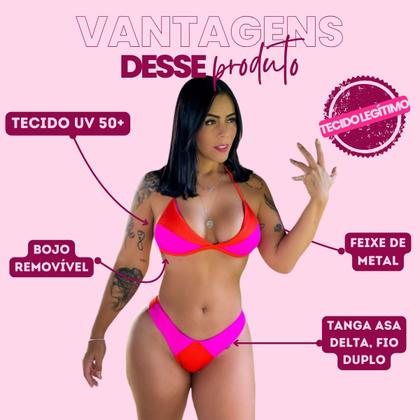 Imagem de Biquíni Aviador Fio Duplo Asa Delta Texturizado Feminino Bojo Praia Dental Kit Top Moda