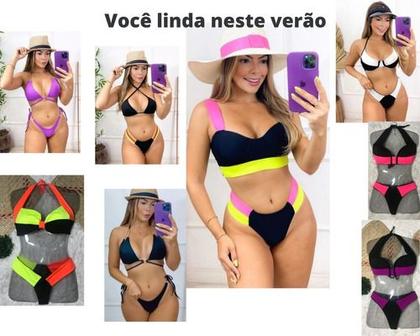 Imagem de Biquíni Bi Color, Fitas, Corrente Com Estampa Digital 2022