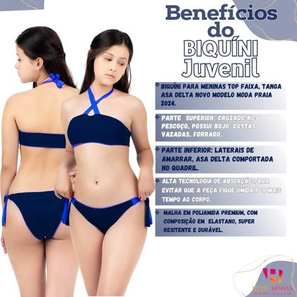Imagem de Biquíni Bicolor 2 em 1 Infantil Juvenil Com Bojo Faixa Calcinha De Amarrar