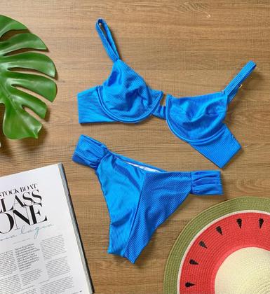 Imagem de Biquíni Canelado Plus Size Sem Bojo  Aro Calcinha Fio Duplo "