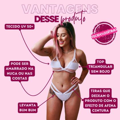 Imagem de Biquíni Cortina Com Tule Calcinha Tiras Lançamento Fio Duplo Feminino Cortininha Moda Praia Neon Verão De Conjunto Dental