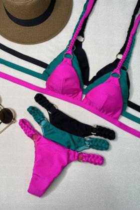 Imagem de Biquini Cortina Fixo C/ Alças E Laterais Em Trança