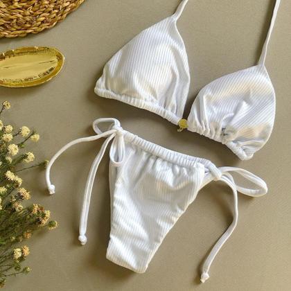 Imagem de Biquíni cortininha Canelado Com Calcinha de amarrar
