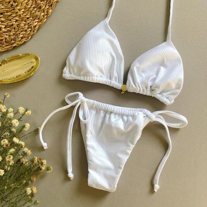 Imagem de Biquíni cortininha Canelado Com Calcinha de amarrar