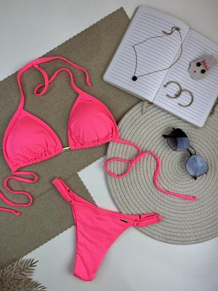 Imagem de Biquíni Cortininha com Bojo Removível Rosa Neon Ralu Modas Ref.27702