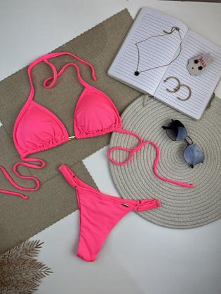 Imagem de Biquíni Cortininha com Bojo Removível Rosa Neon Ralu Modas Ref.27702