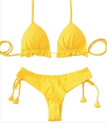 Imagem de Biquini Cortininha Com Calcinha Fio Duplo, Amarelo Camaro
