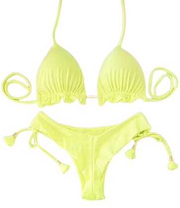 Imagem de Biquini Cortininha Com Calcinha Fio Duplo, Amarelo Neon