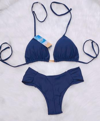 Imagem de Biquini Cortininha Com Calcinha Fio Duplo Borboleta Azul Marinho