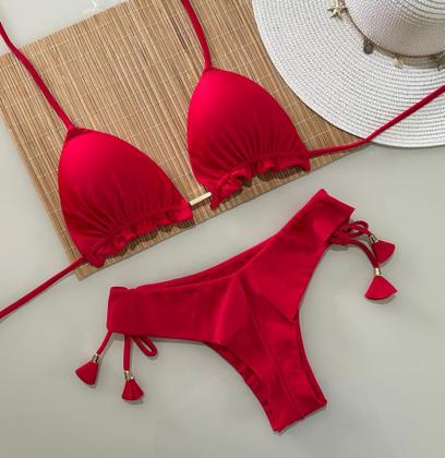 Imagem de Biquini Cortininha Com Calcinha Fio Duplo, Vermelho
